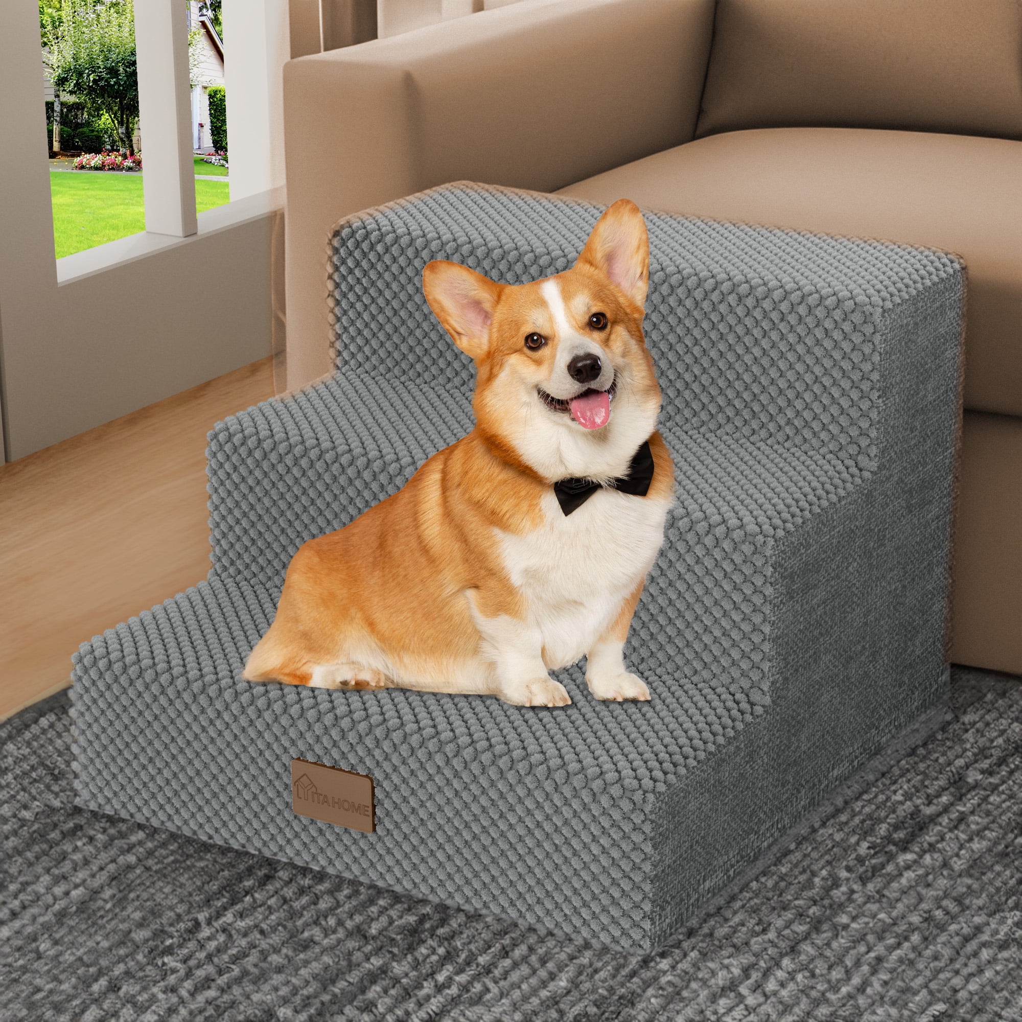 Dextrus 3Step Pet Stairs for Small Dogs, Supportive Steps for Beds and