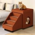 thumbnail image 1 of Dextrus 3 Steps Folding Pet Stairs,Cat Stairs,Dog Cat Ladder for High Beds,Pet Step for Small Dogs and Cats, Dog Ramp for Couch Sofa with Toy Storage - Brown, 1 of 7