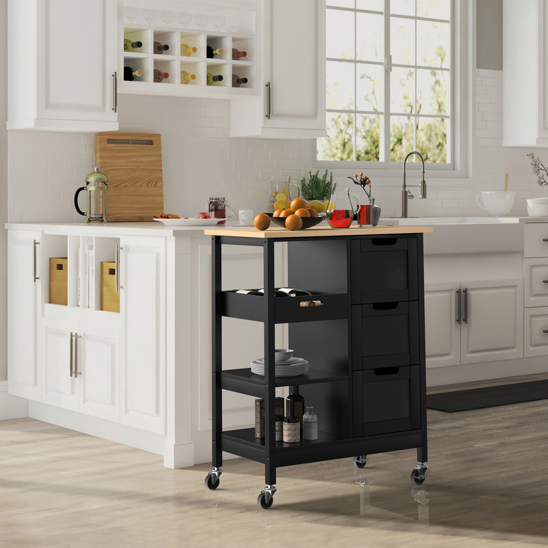 Linon Mitchell Black Kitchen Cart with Granite Top, 36 inches High