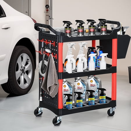 Dextrus 3 Tier Rolling Utility Tool Cart, 38" Workshop Service Cart with Lockable Wheels, 297 lbs