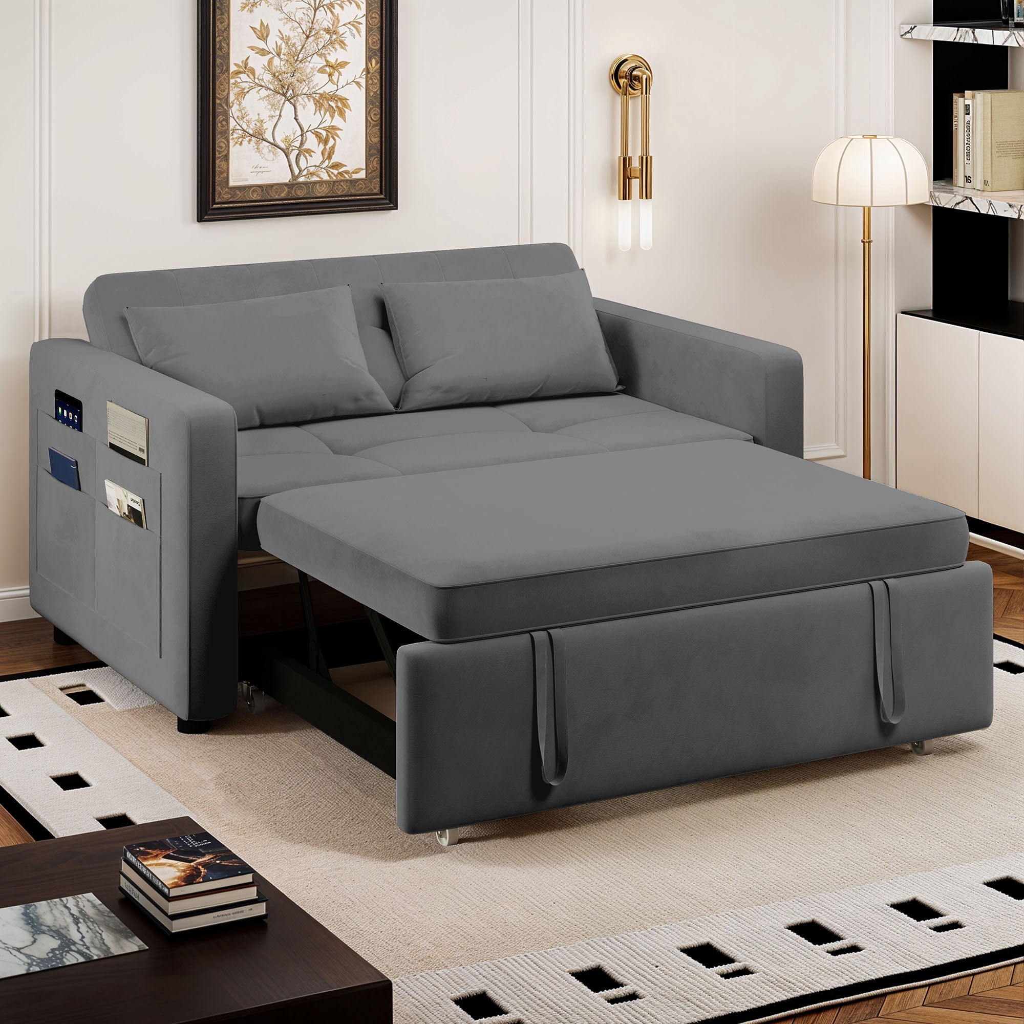 Dextrus 3 in 1 Convertible Sleeper Sofa Bed,55" Modern Velvet Pull Out ...