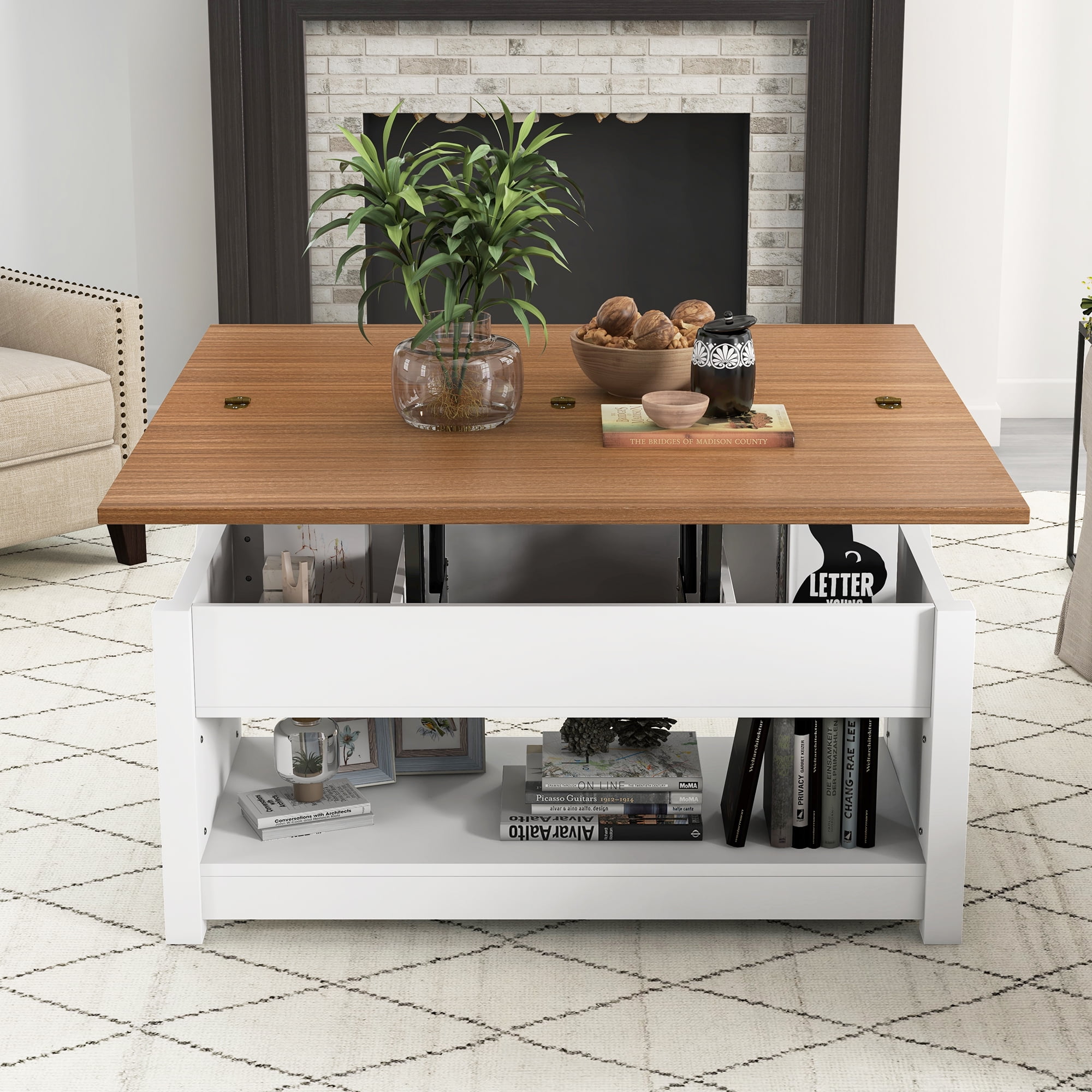 Lift Compartment Dextrus 3 in 1 Lift Top Coffee Table with Storage Shelf, with Lifting ...