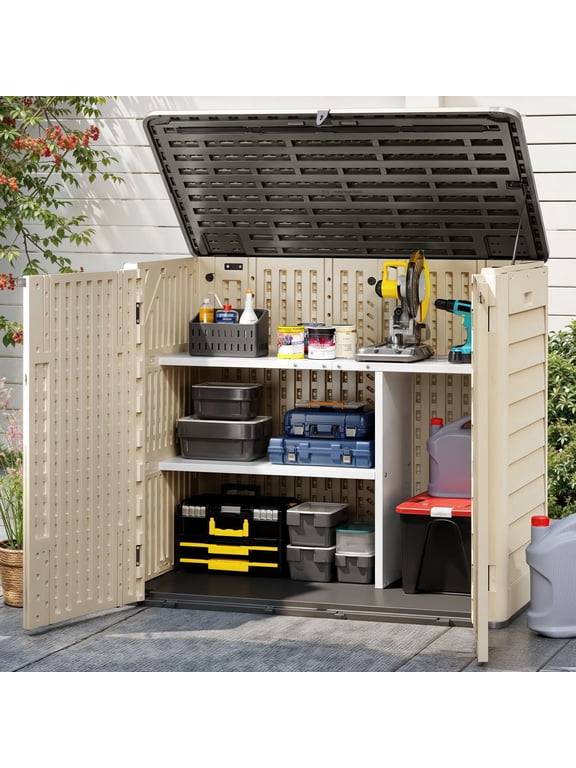 30 CuFt Waterproof Metal Shed Shelf, Space Saving Storage Rack for Garden Patio Garage, Easy to Assemble, White