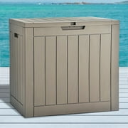 Dextrus 30 Gallon Outdoor Storage Box, Weatherproof Resin Deck Box with Lockable Lid, Side Handles for Patio Essentials, Cushions, Garden Tools, and Pool Gear - Brown