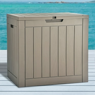 Dextrus 30 Gallon Outdoor Storage Box, Weatherproof Resin Deck Box with Lockable Lid, Side Handles for Patio Essentials, Cushions, Garden Tools, and Pool Gear - Brown