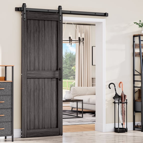 Dextrus 30" x 84" Composite Plate H-Style Solid Core Single Barn Door with All Hardware Kit Included, Pre-Drilled Easy to Assemble, Gray