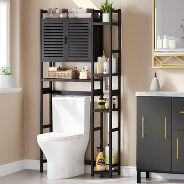 DEXTRUS Over-The-Toilet Cabinet with Doors & Storage Shelves, Bathroom Storage Cabinet, Black