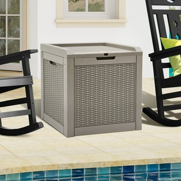 Dextrus 32 Gallon Deck Box, Indoor Outdoor Storage Box for Patio Furniture, Pool Accessories, Garden Tools, Sports Equipment, Waterproof Resin Rattan with Lockable Lid and Side Handles (Brown)