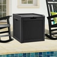 thumbnail image 1 of Dextrus 32 Gallon Deck Box, Indoor Outdoor Storage Box for Patio Furniture, Pool Accessories, Garden Tools, Sports Equipment, Waterproof Resin Rattan with Lockable Lid and Side Handles (Black), 1 of 5
