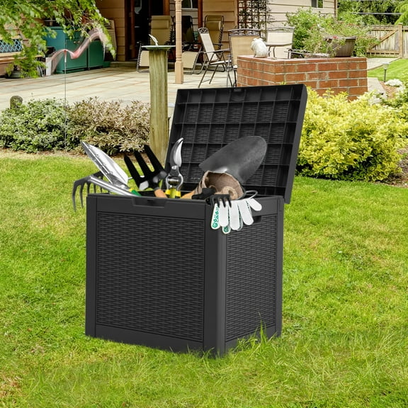 Dextrus 32-Gallon Resin Deck Box, Black Outdoor Storage, Waterproof & Durable, for Patio & Garden
