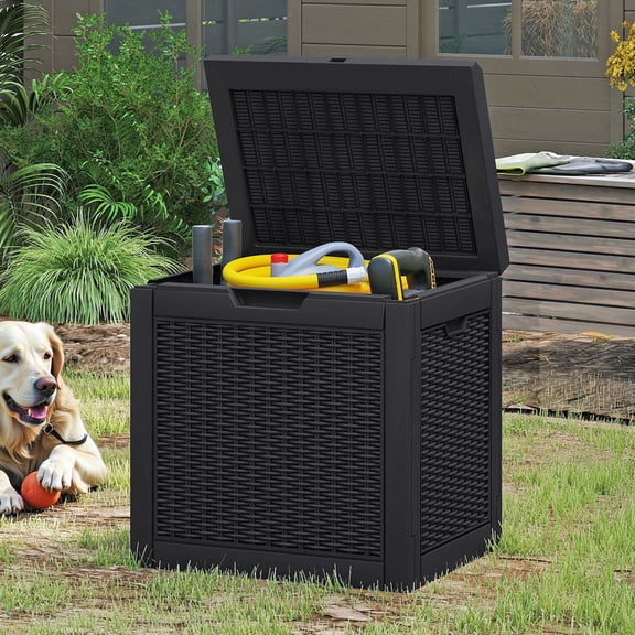 Dextrus 32 Gallon Resin Deck Box, Water Resistant Outdoor Storage Container, Lockable Multipurpose Organizer for Patio Cushions, Garden Tools & Indoor Outdoor Daily Supplies, Black