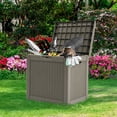 thumbnail image 1 of Dextrus 32-Gallon Resin Deck Box, Waterproof Outdoor Storage with Side Handles, Light Brown for Patio & Garden, 1 of 6