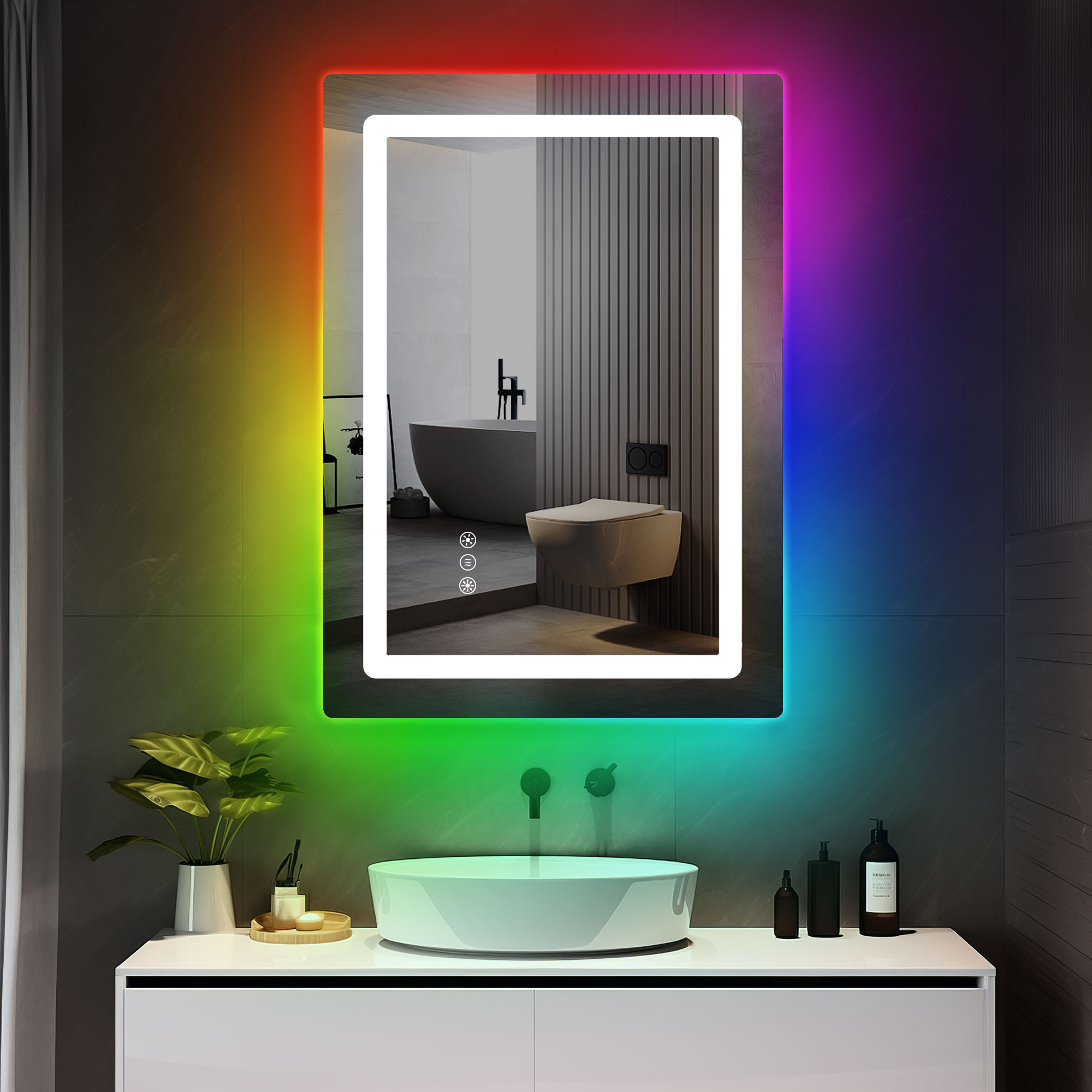 Dextrus 32 X 24 RGB LED Mirror For Bathroom Lighted Mirrors Anti Fog 