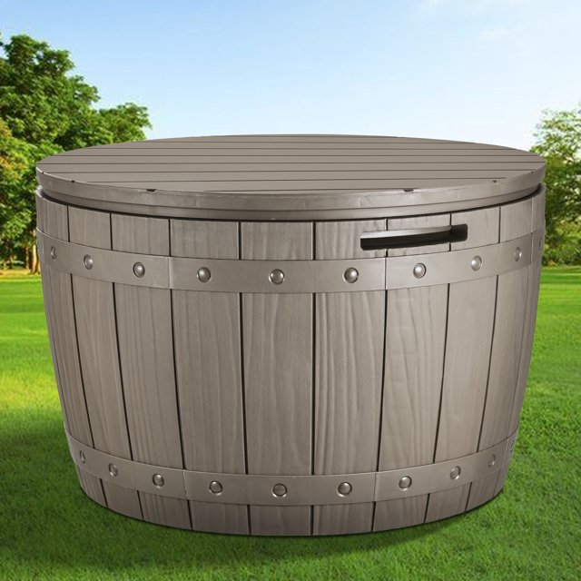 Dextrus 33 Gallon Outdoor Resin Storage Box, Waterproof Round Deck Box