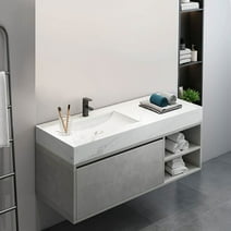 Dextrus 35.4" Modern Wall-Mounted Single Bathroom Vanity Cabinet, Marble Tabletop,Gray