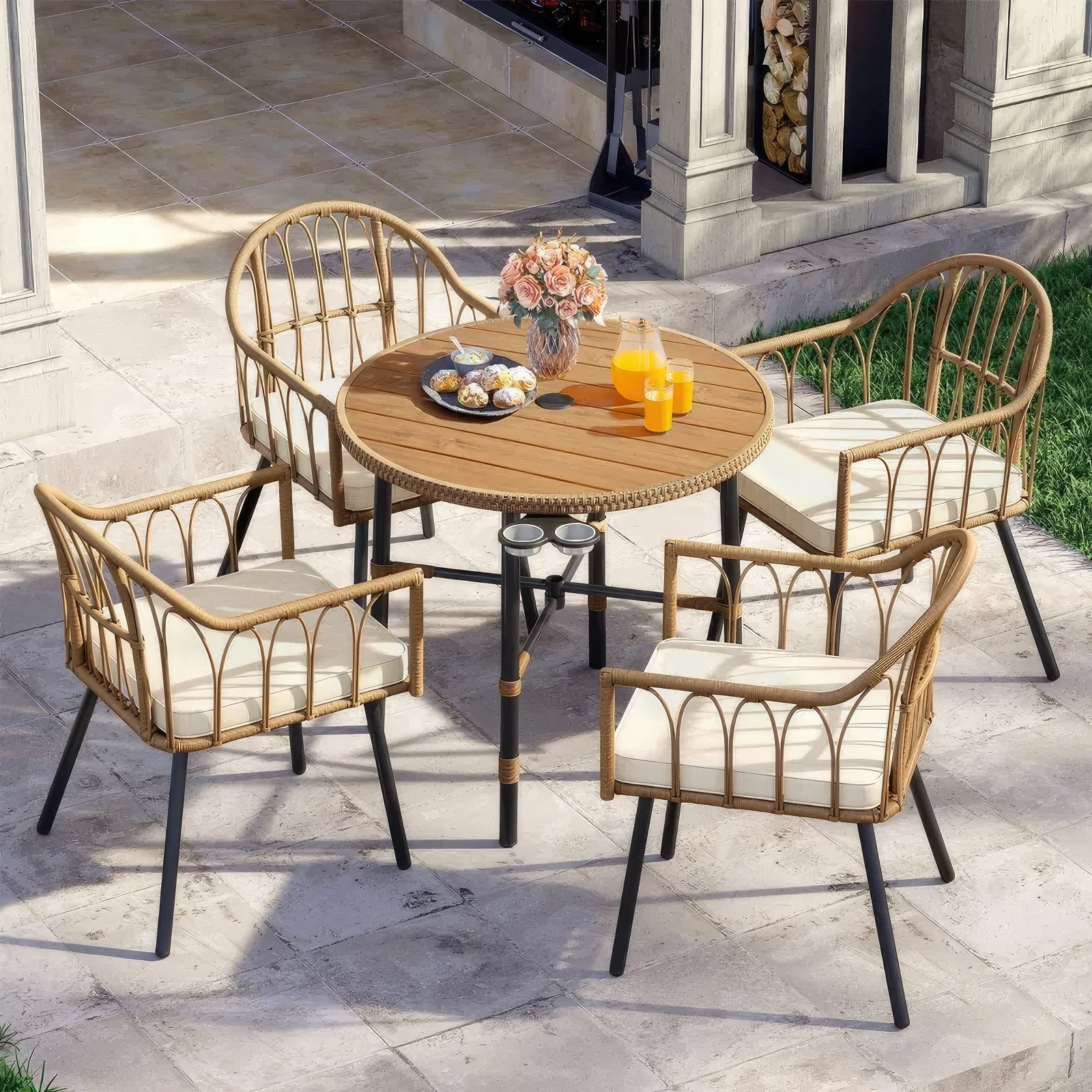 Dextrus Outdoor Patio Table, Round Bistro Table with