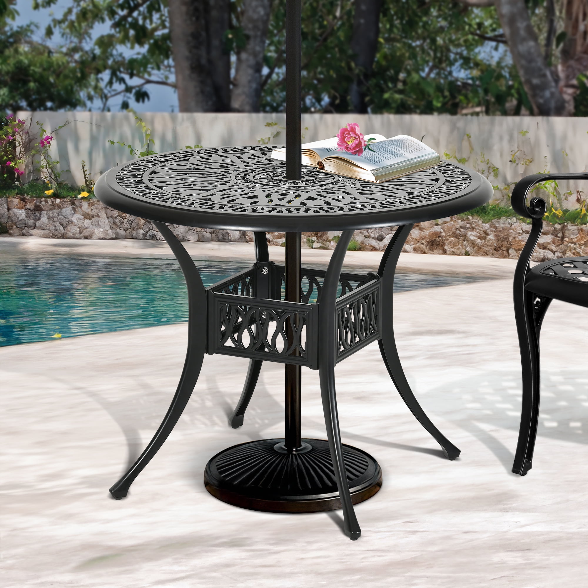 Round cast aluminum patio table sale