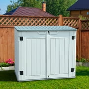 Dextrus 35 cu ft Outdoor Horizontal Storage Sheds, Weather Resistant Resin Tool Shed, Multi-Opening Door for Easy Storage of Bike, Trash Cans, Garden Tools, Lawn Mowers, Waterproof, Lockable