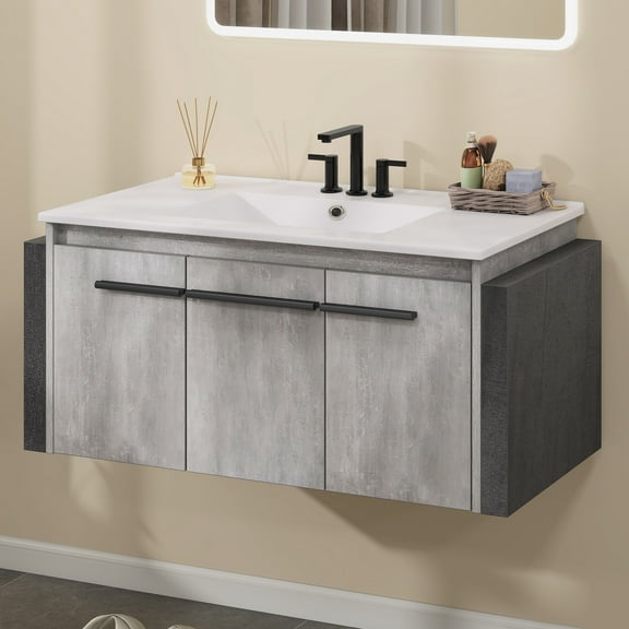 Dextrus 36" Inch Wall Mounted Bathroom Vanity with Sink, Modern Floating Bathroom Sink Storge Cabinet , Gray