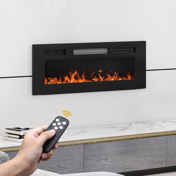 Dextrus 36 Inches Electric Fireplace, Suitable for Recessed or Wall Mounting, Comes with Remote Control, Adjustable Temperature and Timer, Changeable Flame Color and Brightness, 120V 1500W, Crystal