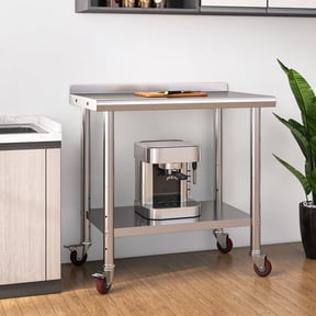 Dextrus 36" x 24" Stainless Steel Work Table with Backsplash and Adjustable Undershelf, Metal Prep Table for Domestic and Commercial Use