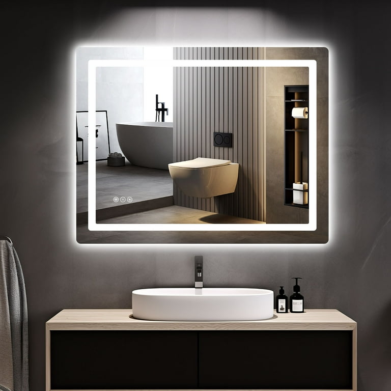 Dextrus 36x28 LED Mirror for Bathroom Lighted Mirrors,Wall Mount Bathroom  Vanity Mirror with Lights, Gradient Front and Backlit Double LED Makeup Mirror  Anti-Fog, Memory Function Tempered Glass 