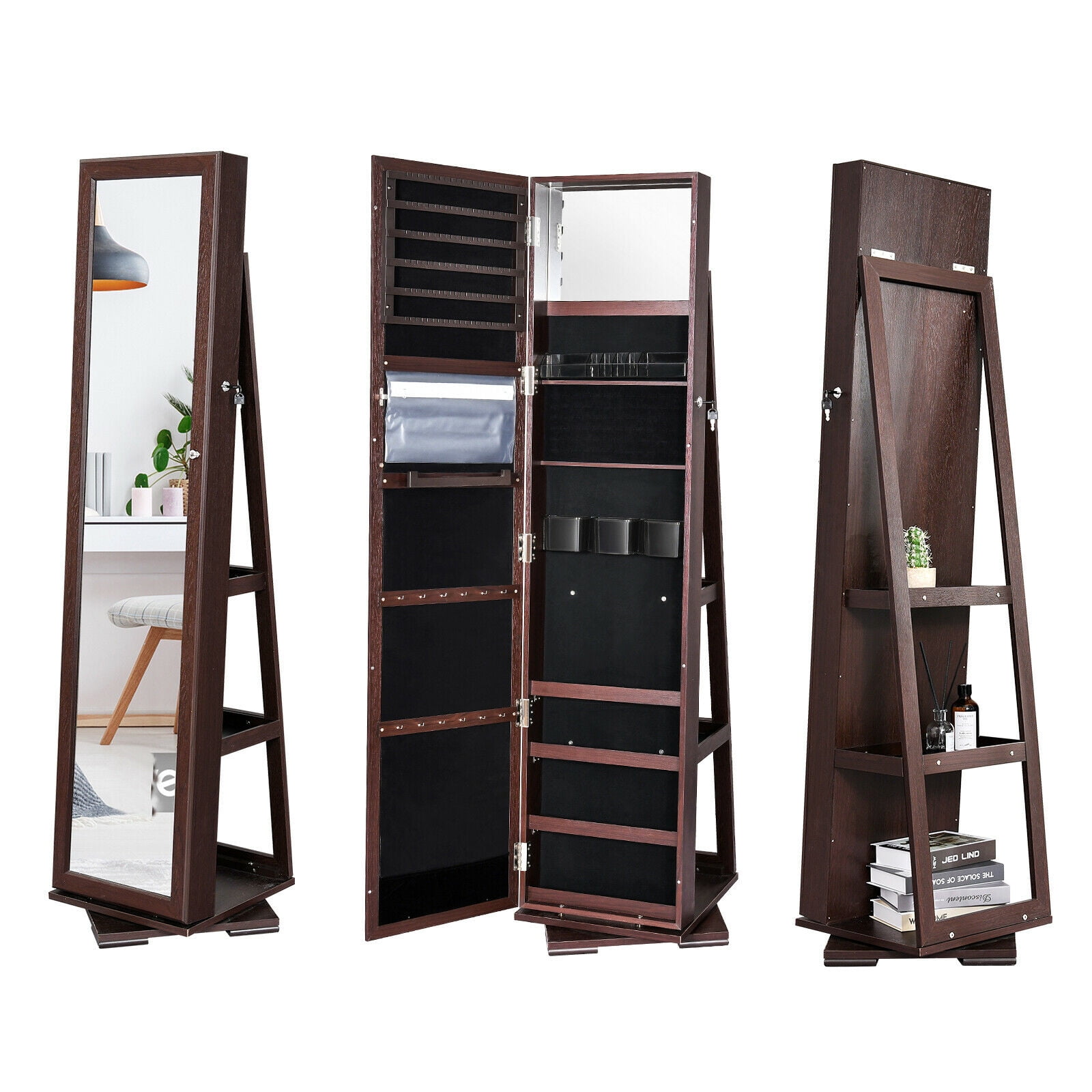 Dextrus 3 in 1 Key Lockable Jewelry Box Armoire, Full-Length Mirror ...