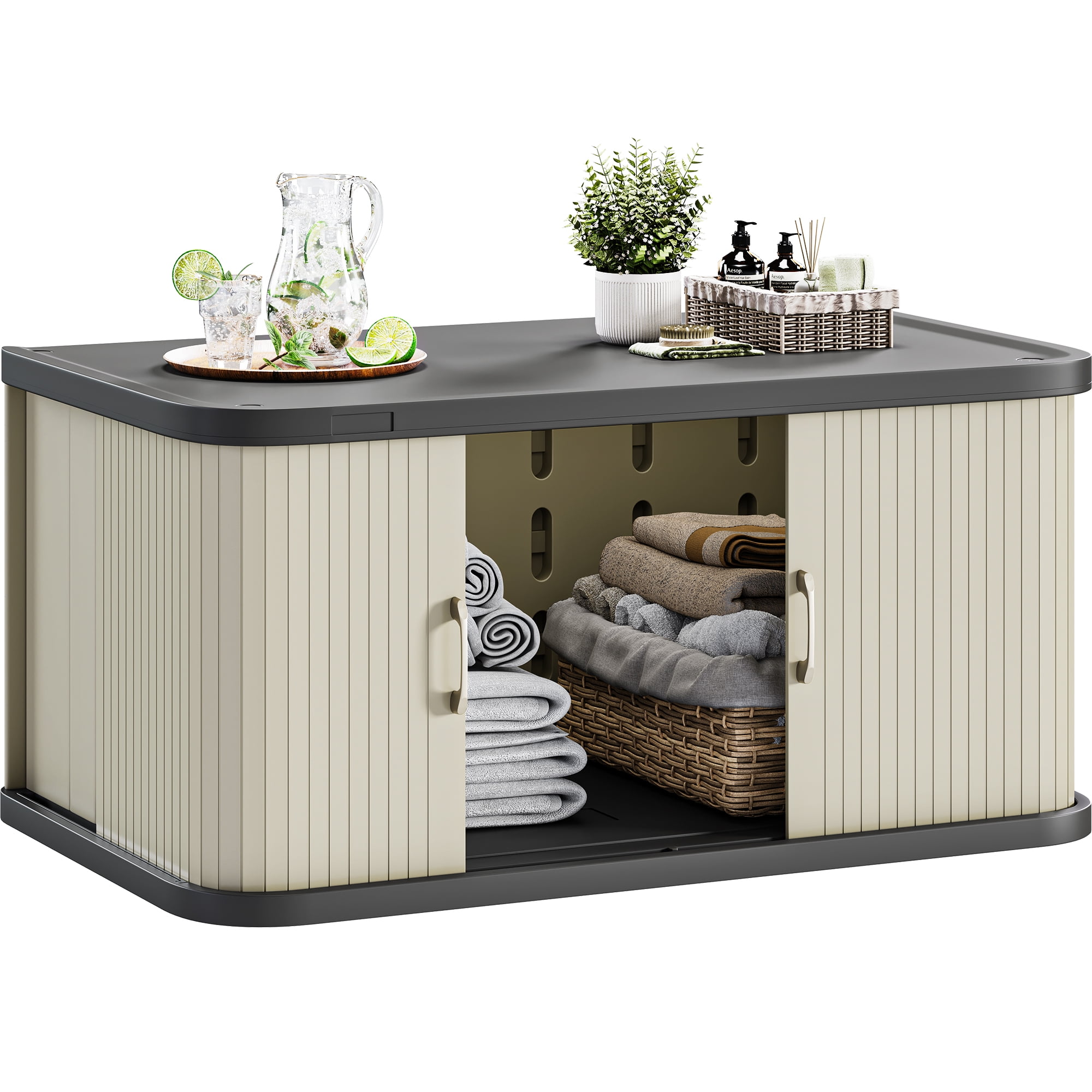 Dextrus 37 Gallon Outdoor Storage Cabinet, Weatherproof Resin, Double ...