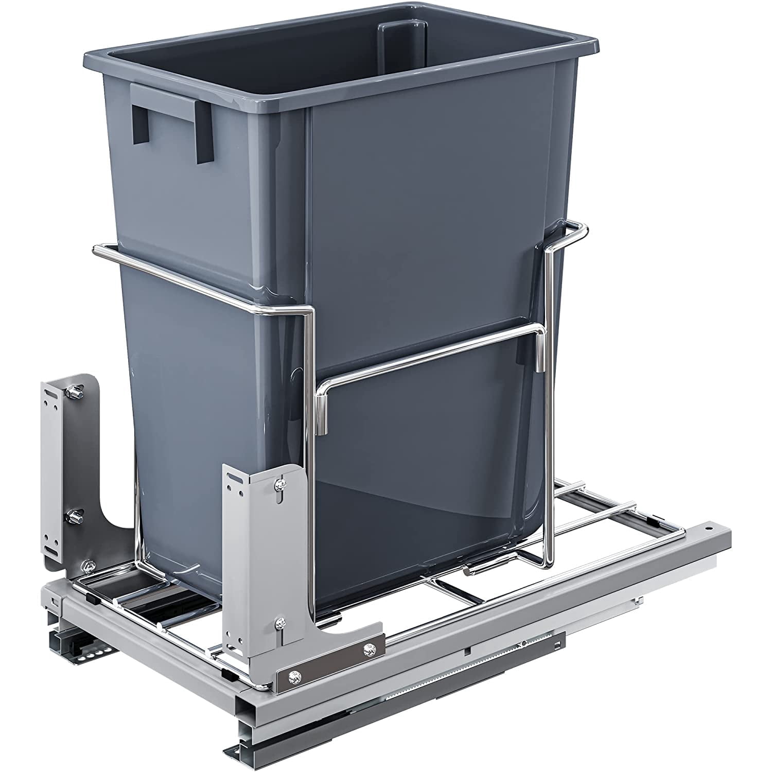 Dextrus 37 Quart Pull-Out Trash Can Recycling Bin, Sliding Kitchen Waste Garbage Container with Soft-Close Slides, Gray