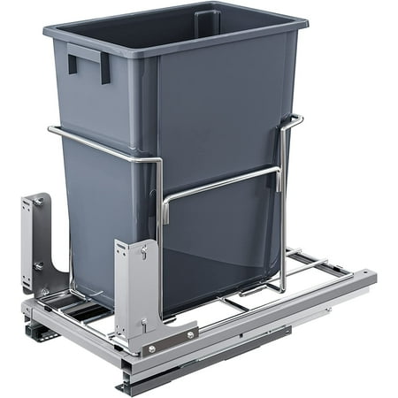 Dextrus 37 Quart Pull-Out Trash Can Recycling Bin, Sliding Kitchen Waste Garbage Container with Soft-Close Slides, Gray