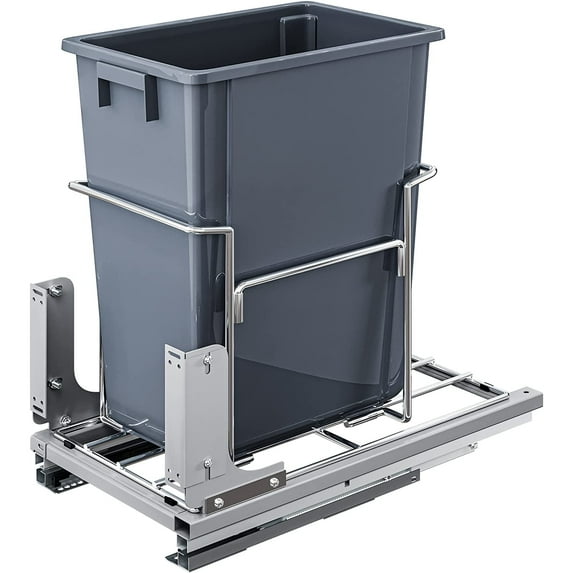 Dextrus 37 Quart Pull-Out Trash Can Recycling Bin, Sliding Kitchen Waste Garbage Container with Soft-Close Slides, Gray