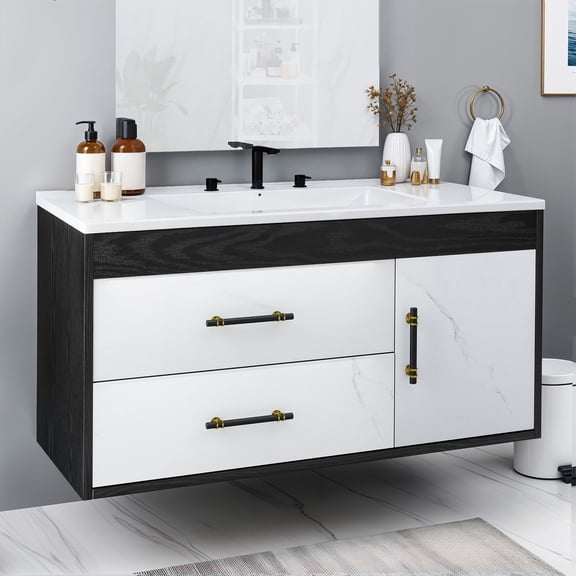 Dextrus 37" Wall-Mounted Bathroom Vanity with Sink,  Floating Bathroom Cabinet with 2 Drawers
