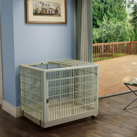 Dextrus 38" Dog Crate Kennel Cage for Medium Large Dogs Indoor Outdoor ABS Plastic Pet Dog Cage with Lockable Wheels and Double Door