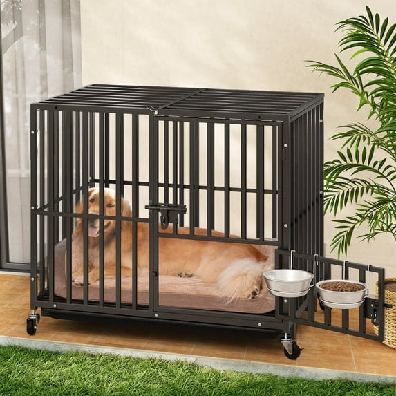 Dextrus 38 Inch Heavy Duty Dog Crate,Dog Kennel with Wheels and Removable Tray