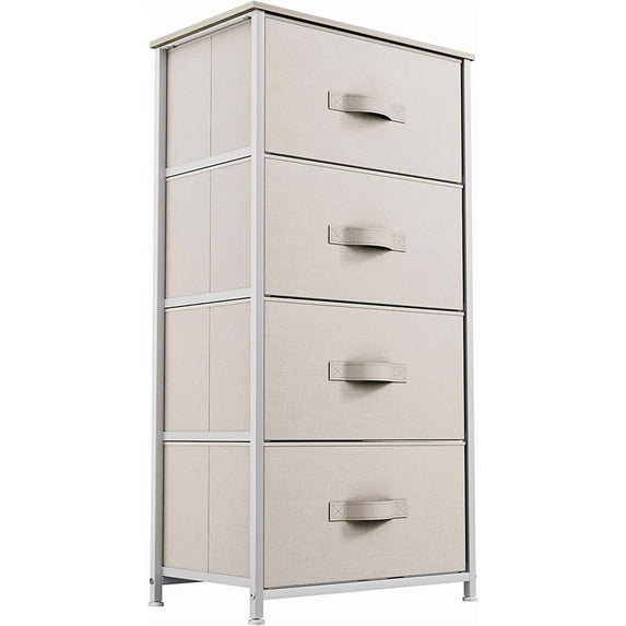 DEXTRUS 4-Drawer Fabric Dresser,Organizer for Adult for Bedroom, Living Room, Cream White