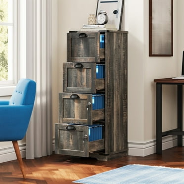 Dextrus 4-Drawer File Cabinet with Lock, 15.86" Deep Vertical Filing Cabinet, Storage File Drawers for Letter A4-Sized Files, Need to Assemble, Rustic Grey