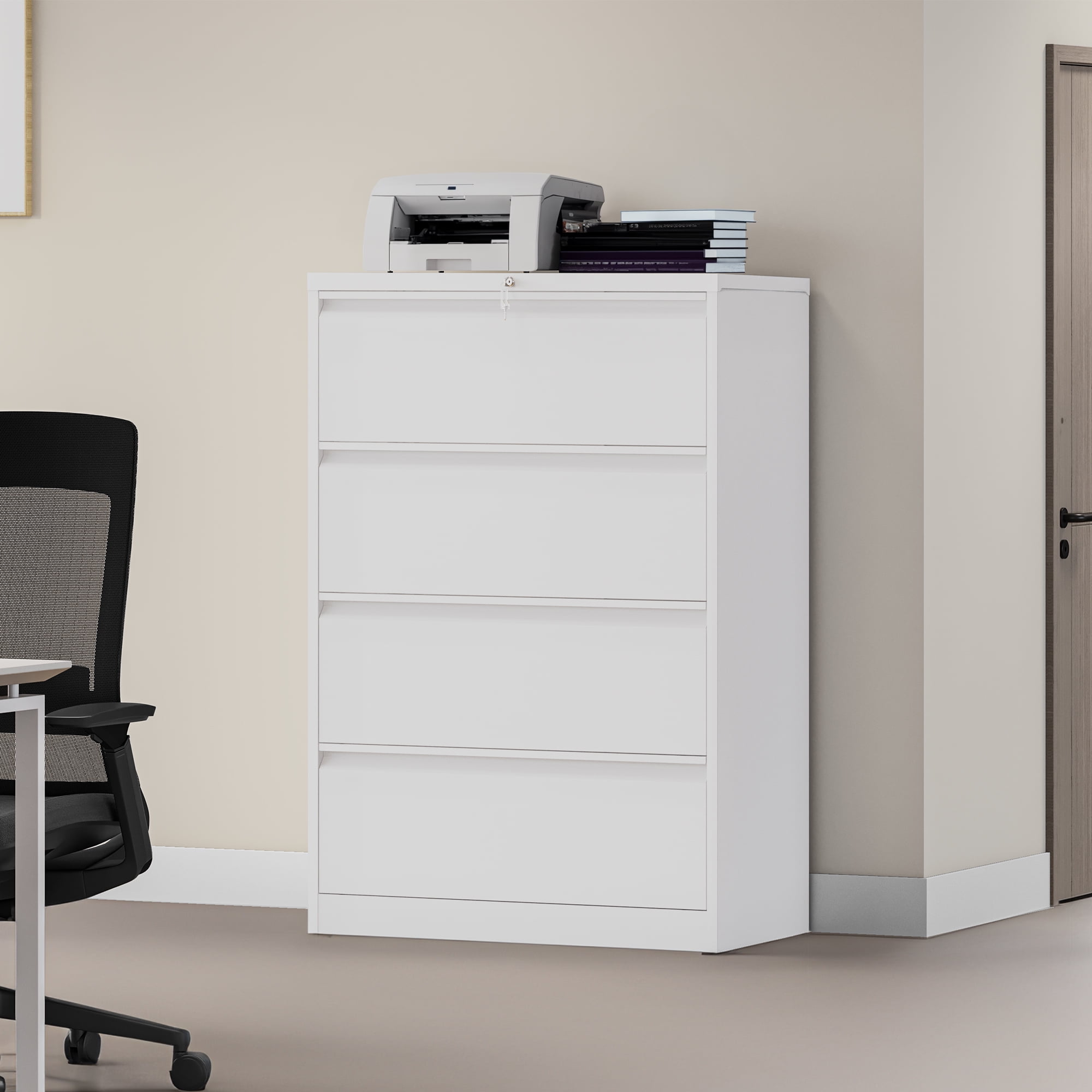 Dextrus 4Drawer Metal Lateral Filing Wide Stainless Steel