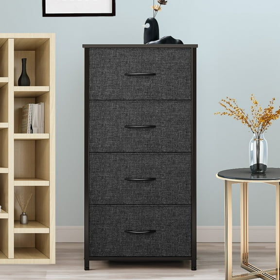 Dextrus 4 Drawer Storage Organizer Wooden Top Shelf for Closets, Black Grey