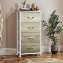 DEXTRUS 4 Drawer Fabric Storage Dresser with Steel Frame for Living Room,Hallway for Adult Oak Greige