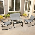 thumbnail image 1 of Dextrus 4-Piece Outdoor Patio Bistro Furniture Set, Rocking Chair Set - 2 Rocking Chairs, a Loveseat Sofa chair with Glass Coffee Table - Gray, 1 of 6