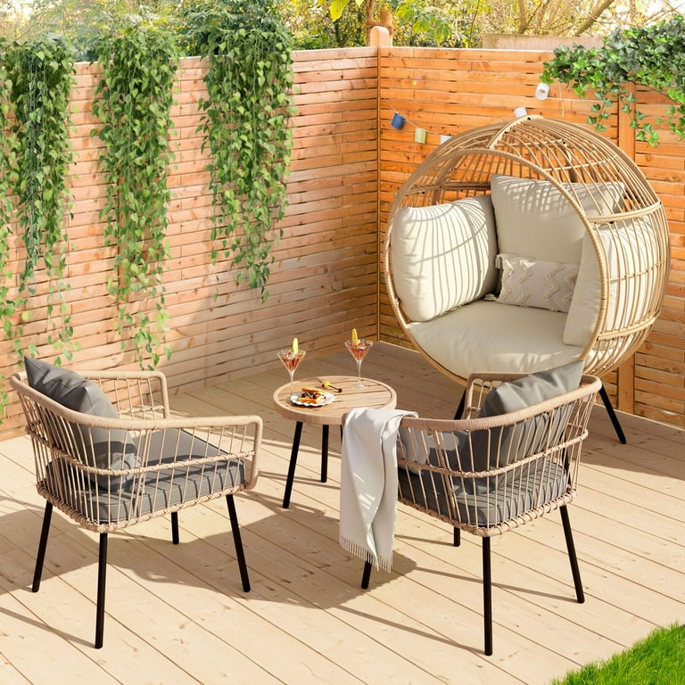 Dextrus Rattan Large 4-Piece Boho Lounge Set with Egg Chair