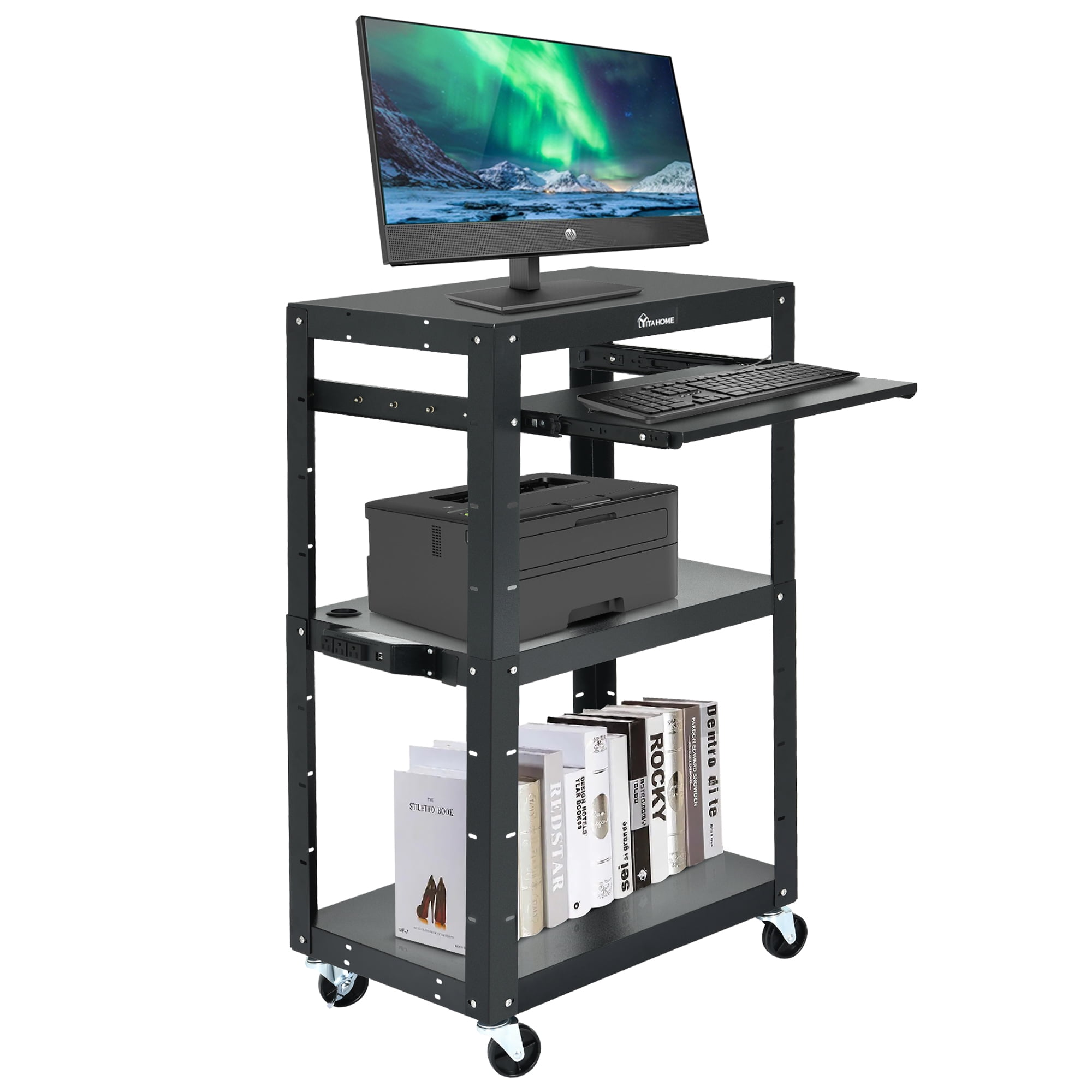 Dextrus 4Shelf Large AV Cart with 360° Swivel Wheels, 41" Metal