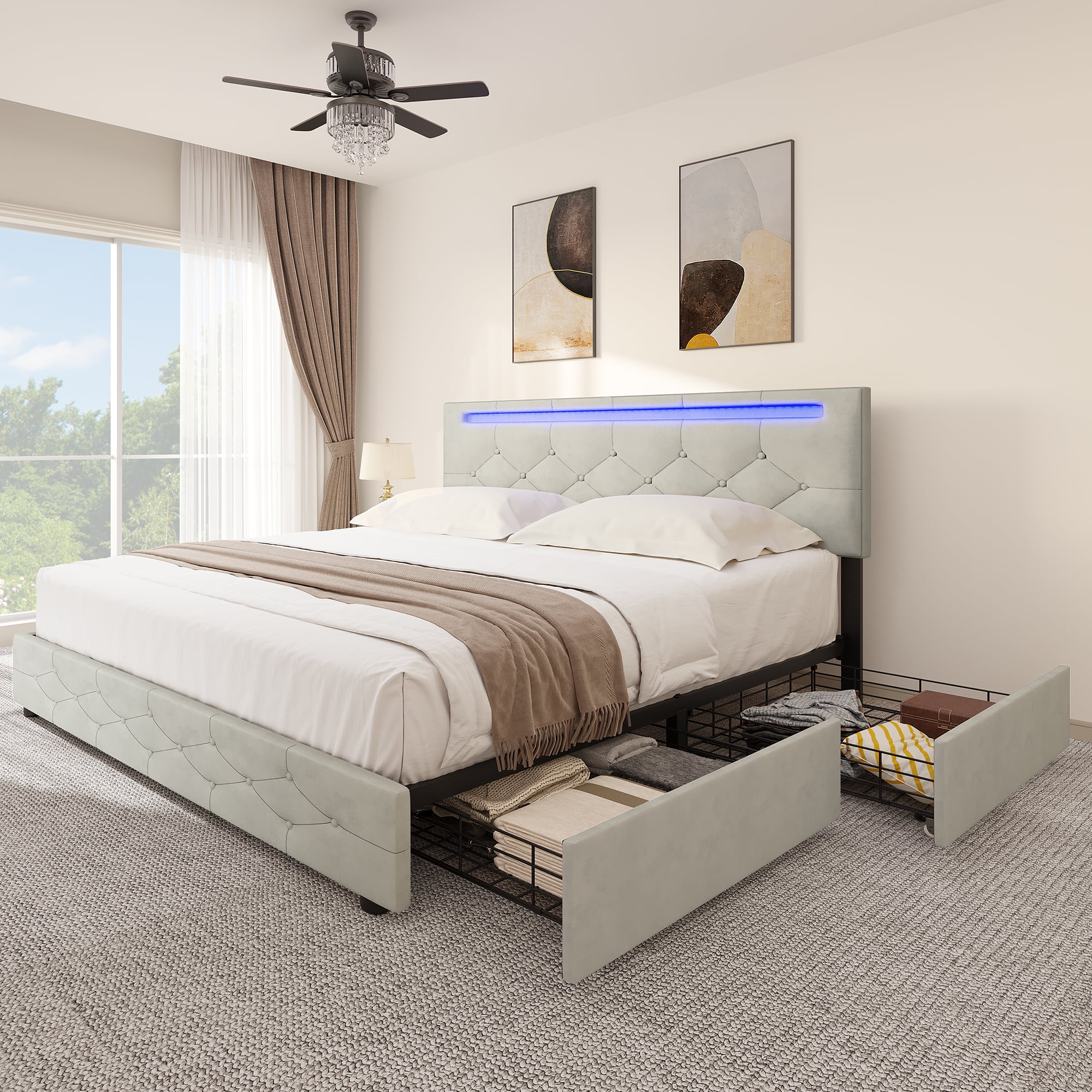 ◆ ykrです。　◆ Dextrus 4 Storage Drawers Bed LED Frame Queen Size,No Box