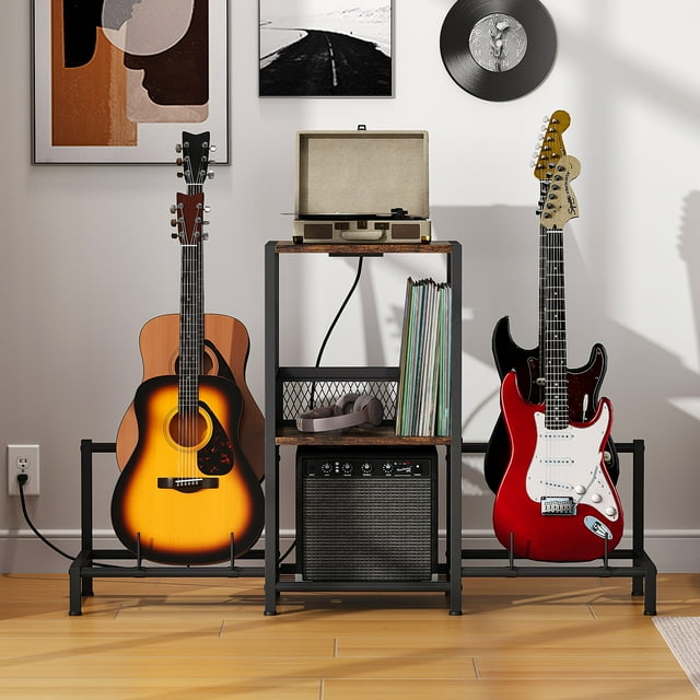 Dextrus 4Tier Adjustable Guitar Stand with Storage Shelf and Power