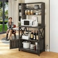 thumbnail image 1 of Dextrus 4-Tier Baker's Rack with Power Outlets and USB Ports, 63" Microwave Stand Kitchen Storage Shelves with Cabinet, Dark Oak, 1 of 12