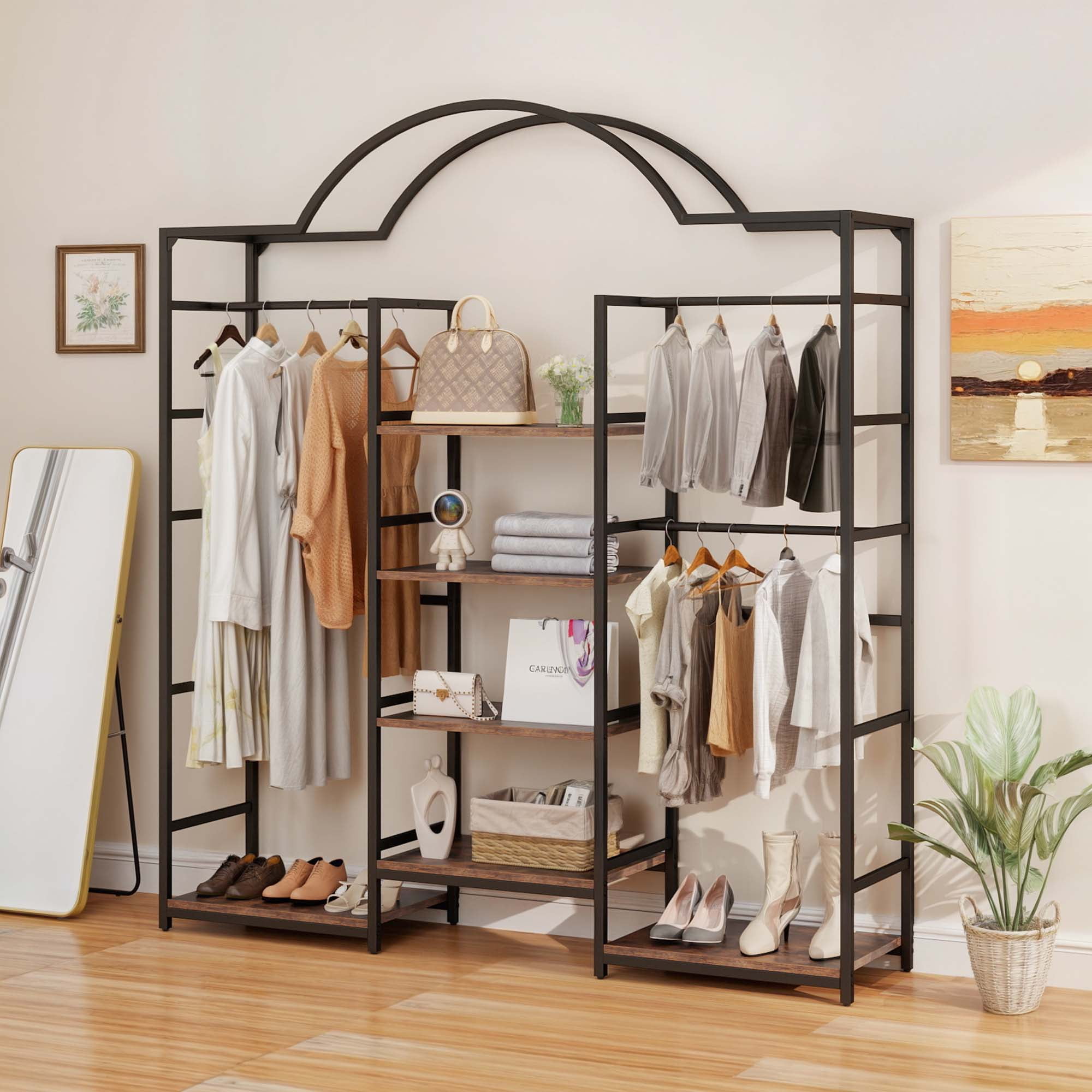 Section Rack For Clothes Dextrus 4-Tier Heavy Duty Wire Garment Rack Clothes Rack with 6 Shelves ...