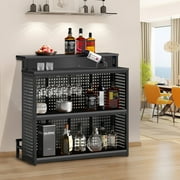 Dextrus 4 Tier Home Bar Unit, 43" Liquor Bar Table with Adjustable RGB LED Color Lights, Mini Bar Cabinet with Stemware Rack and Footrest for Home Pub, Party, Black