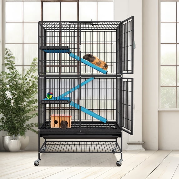 Dextrus 4-Tier Indoor Animal Cage for Small Pets, Metal Cage for Adult Rats, Rabbits, Ferrets, Chinchillas, Cats, Guinea Pigs, and Large Hamsters