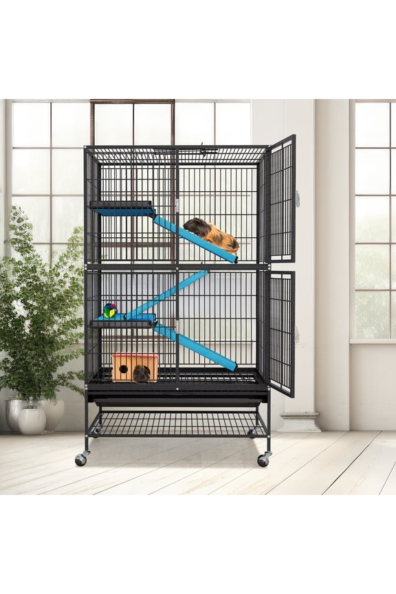 4-Tier Indoor Animal Cage for Small Pets, Metal Cage for Adult Rats, Rabbits, Ferrets, Chinchillas, Cats, Guinea Pigs, and Large Hamsters