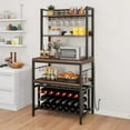 thumbnail image 1 of Dextrus 4 Tier Kitchen Bakers Rack with Power Outlets, 31.5" Freestanding Microwave Stand with Wine Rack & Hooks, Rustic Brown, 1 of 10